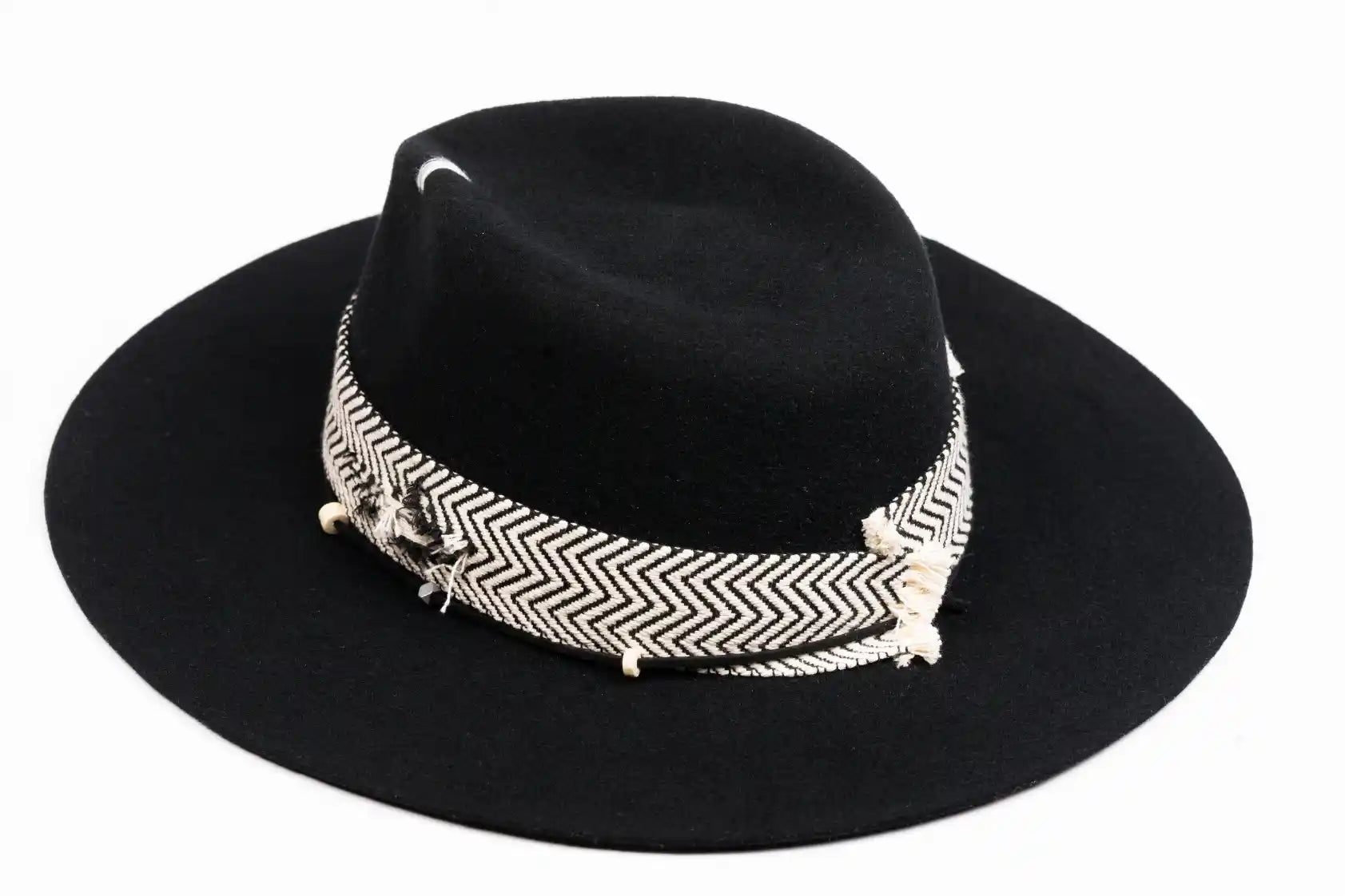 Linea – Black Fedora with Chevron Band & Silver Details