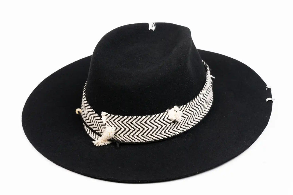 Linea – Black Fedora with Chevron Band & Silver Details