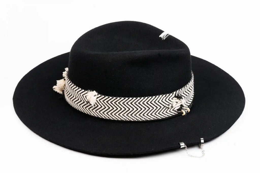 Linea – Black Fedora with Chevron Band & Silver Details