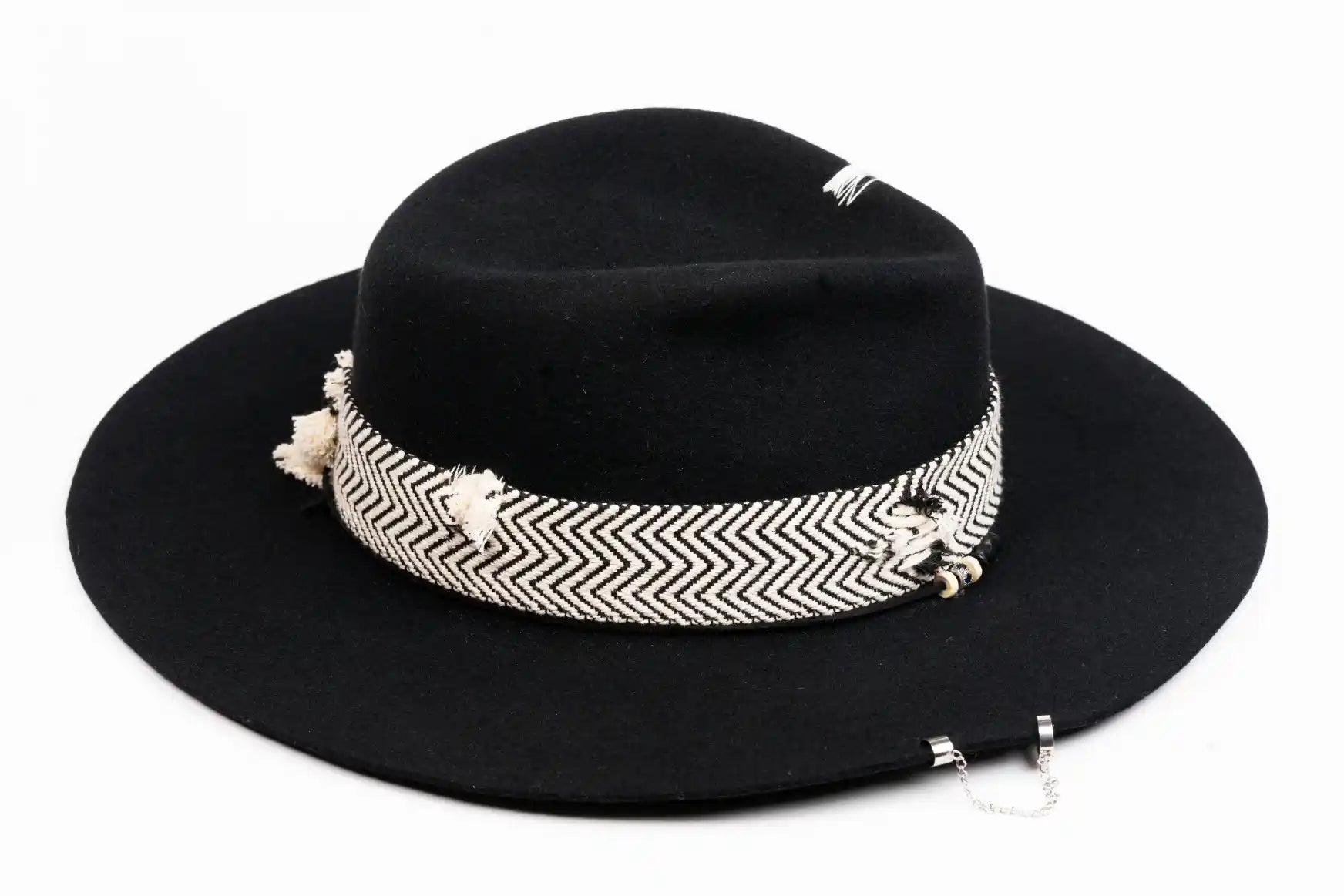 Linea – Black Fedora with Chevron Band & Silver Details