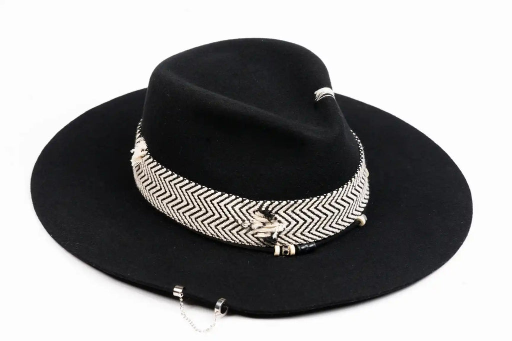Linea – Black Fedora with Chevron Band & Silver Details