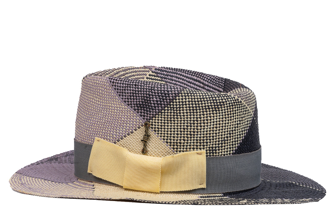 Mosaic – Geometric Patchwork Straw Fedora - size 58