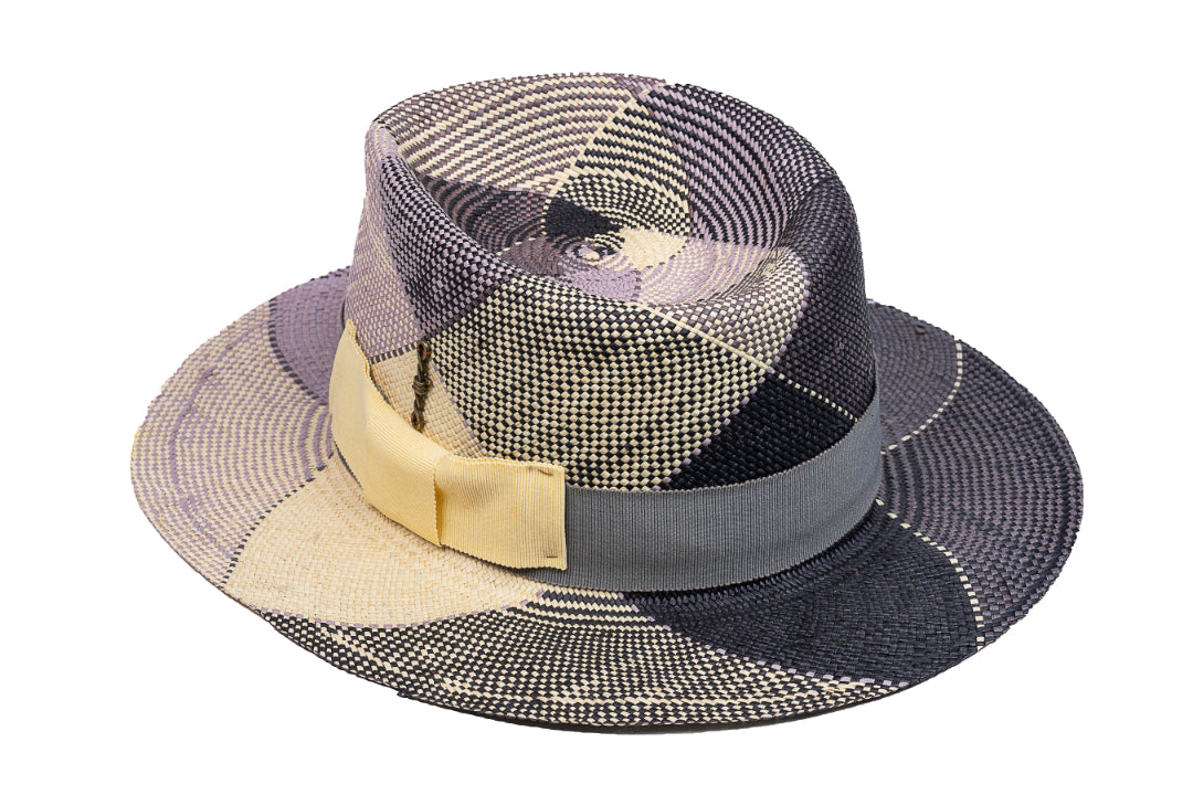 Mosaic – Geometric Patchwork Straw Fedora - size 58