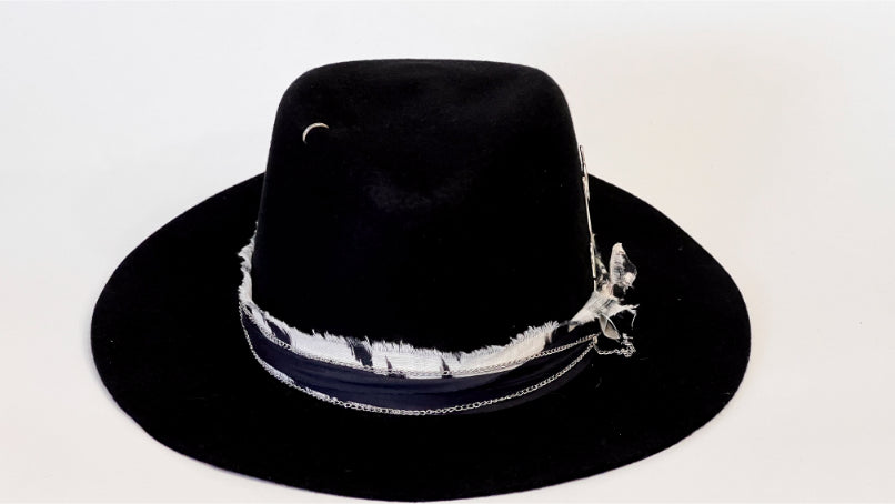 Rebellion — Handcrafted Black Fedora with Metal Details & Distressed Band