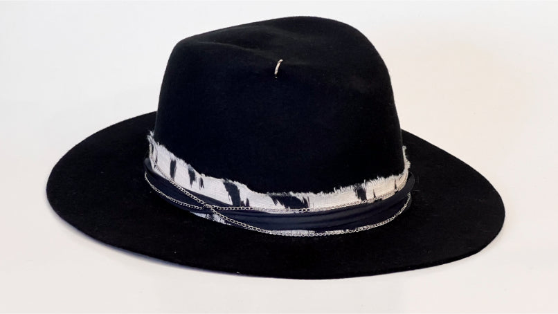 Rebellion — Handcrafted Black Fedora with Metal Details & Distressed Band