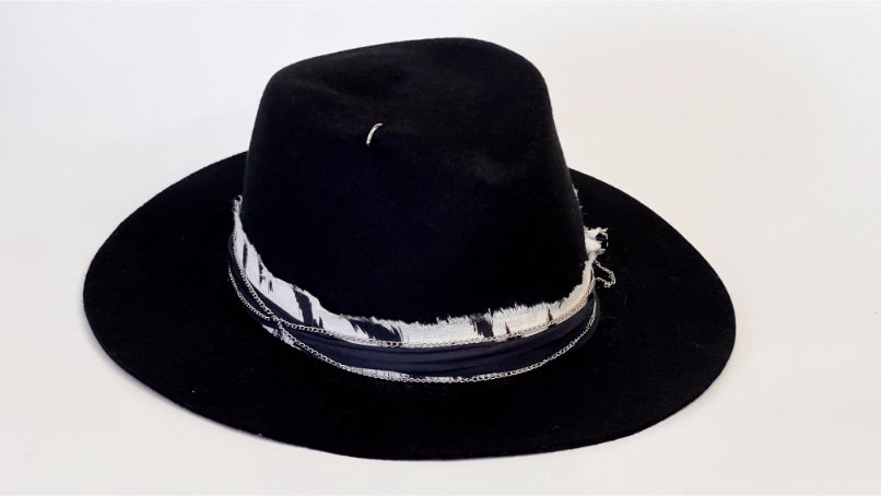 Rebellion — Handcrafted Black Fedora with Metal Details & Distressed Band