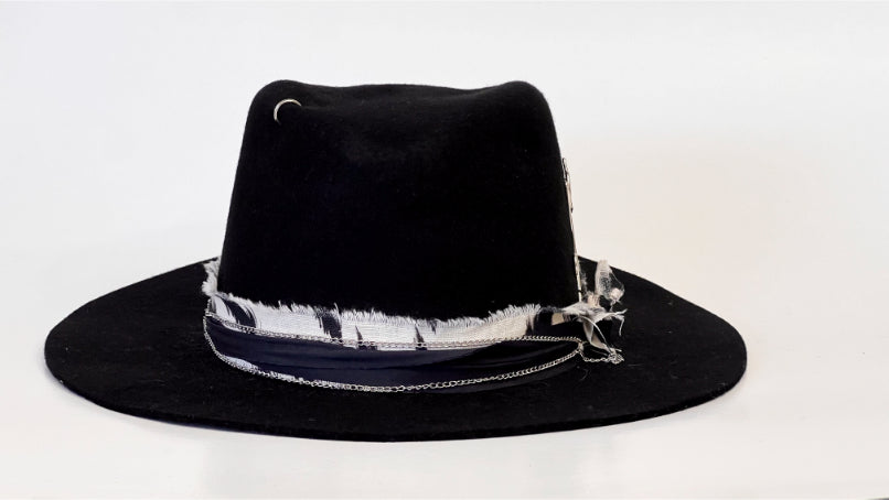 Rebellion — Handcrafted Black Fedora with Metal Details & Distressed Band