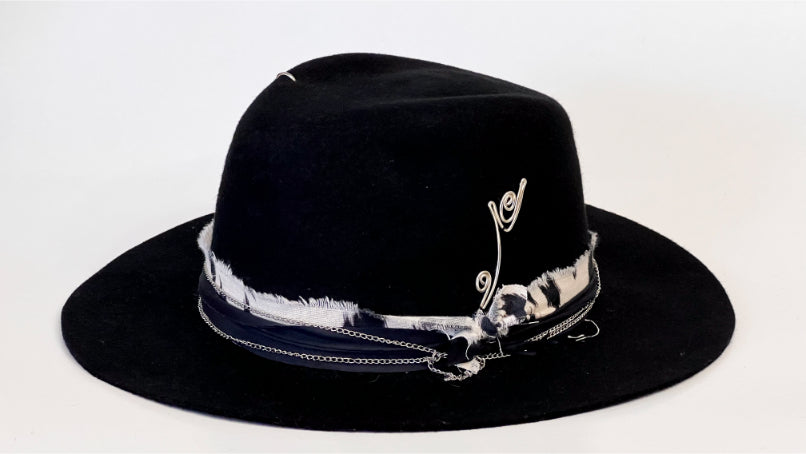 Rebellion — Handcrafted Black Fedora with Metal Details & Distressed Band