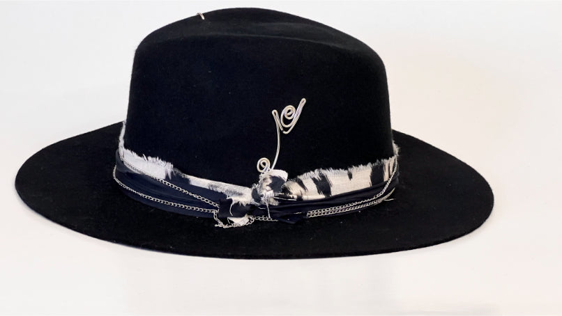 Rebellion — Handcrafted Black Fedora with Metal Details & Distressed Band