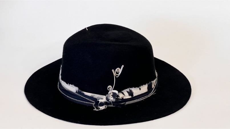 Rebellion — Handcrafted Black Fedora with Metal Details & Distressed Band