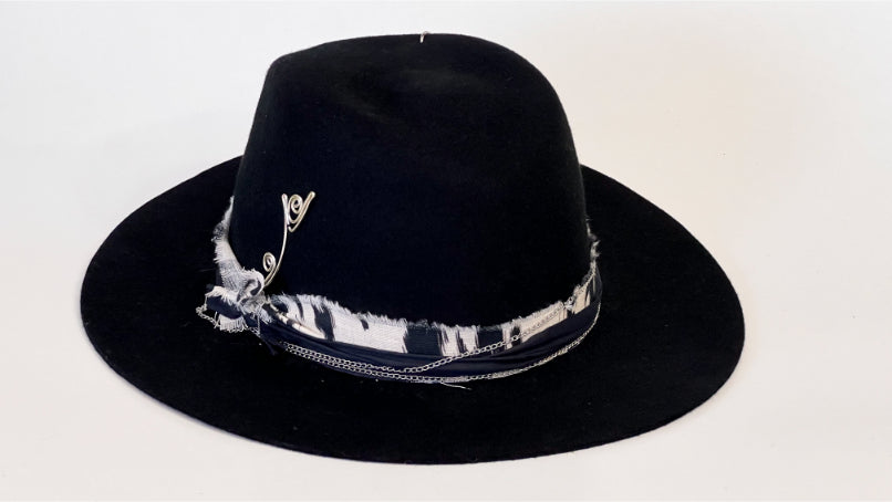 Rebellion — Handcrafted Black Fedora with Metal Details & Distressed Band