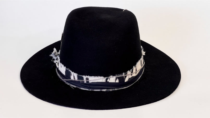 Rebellion — Handcrafted Black Fedora with Metal Details & Distressed Band