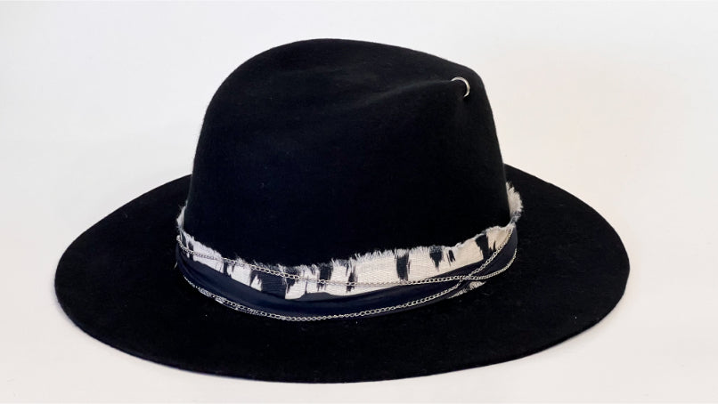 Rebellion — Handcrafted Black Fedora with Metal Details & Distressed Band