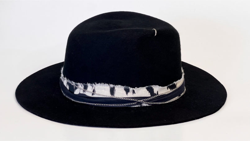 Rebellion — Handcrafted Black Fedora with Metal Details & Distressed Band