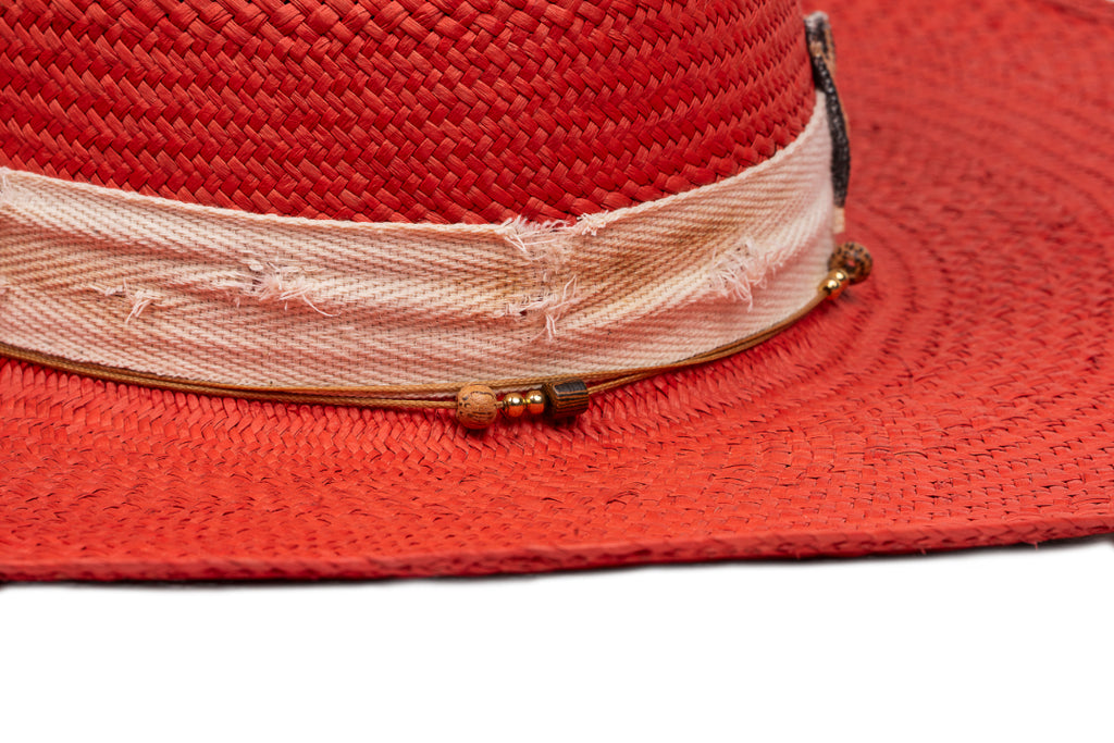 Saffron – Hand-Woven Straw Boater with Leopard & Bee Accents
