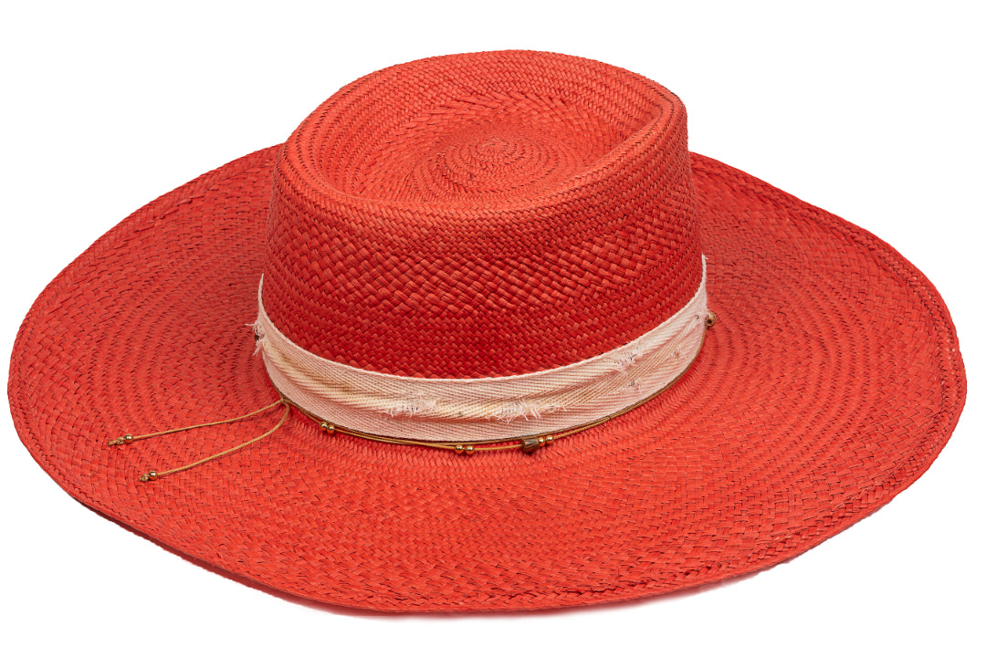 Saffron – Hand-Woven Straw Boater with Leopard & Bee Accents