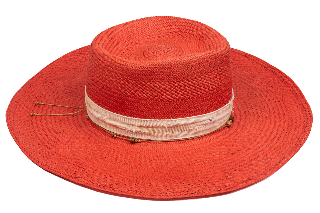 Saffron – Hand-Woven Straw Boater with Leopard & Bee Accents