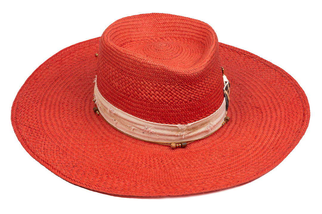 Saffron – Hand-Woven Straw Boater with Leopard & Bee Accents