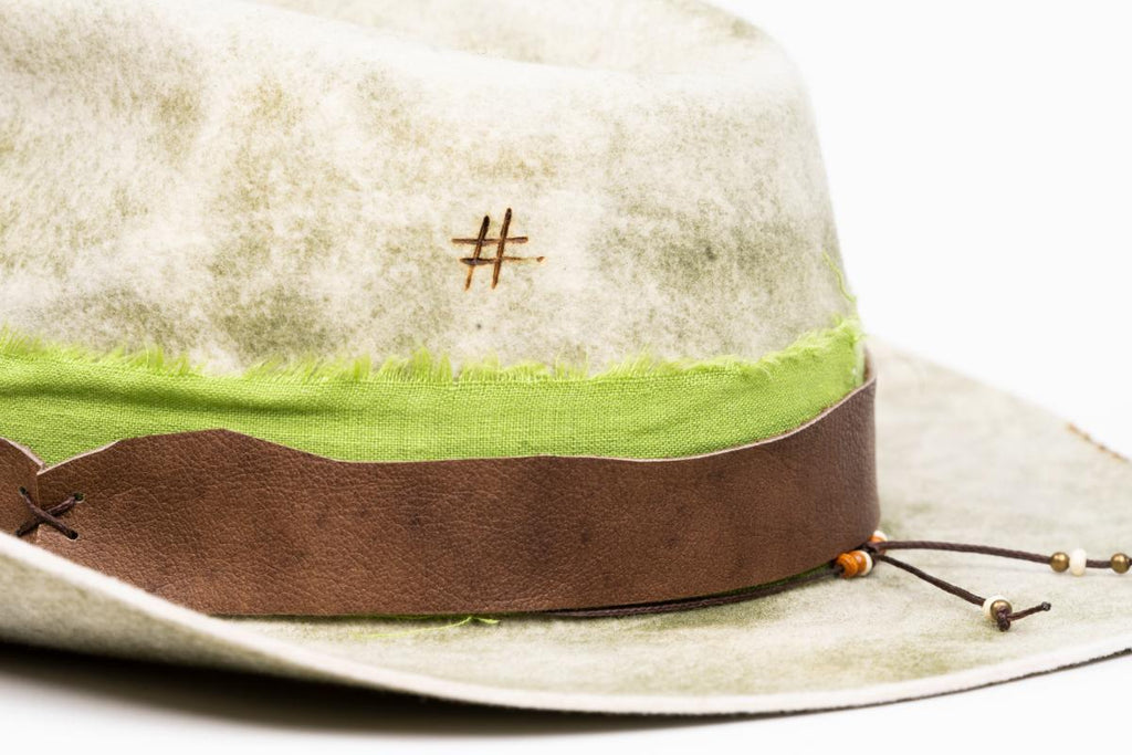 Sage – Handmade Distressed Fedora Hat in Ivory & Sage Green