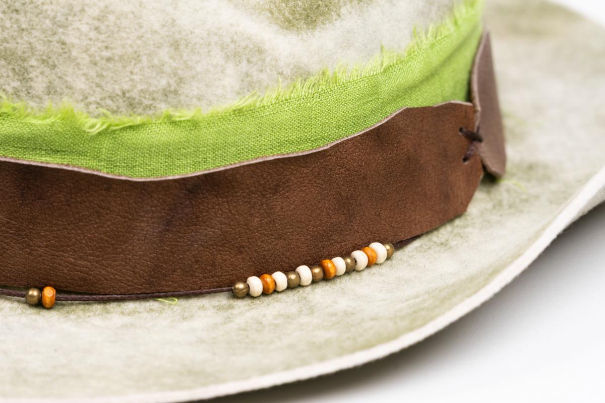 Sage – Handmade Distressed Fedora Hat in Ivory & Sage Green