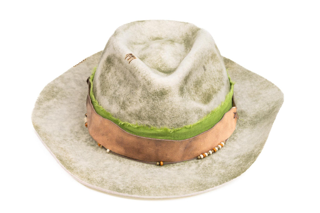 Sage – Handmade Distressed Fedora Hat in Ivory & Sage Green