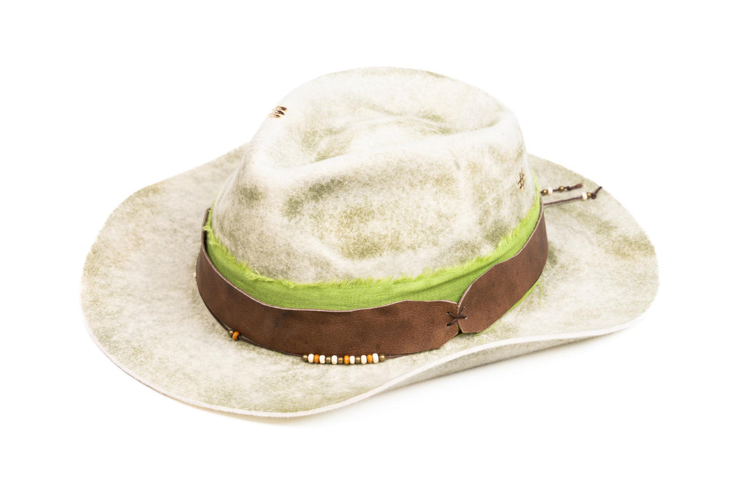 Sage – Handmade Distressed Fedora Hat in Ivory & Sage Green