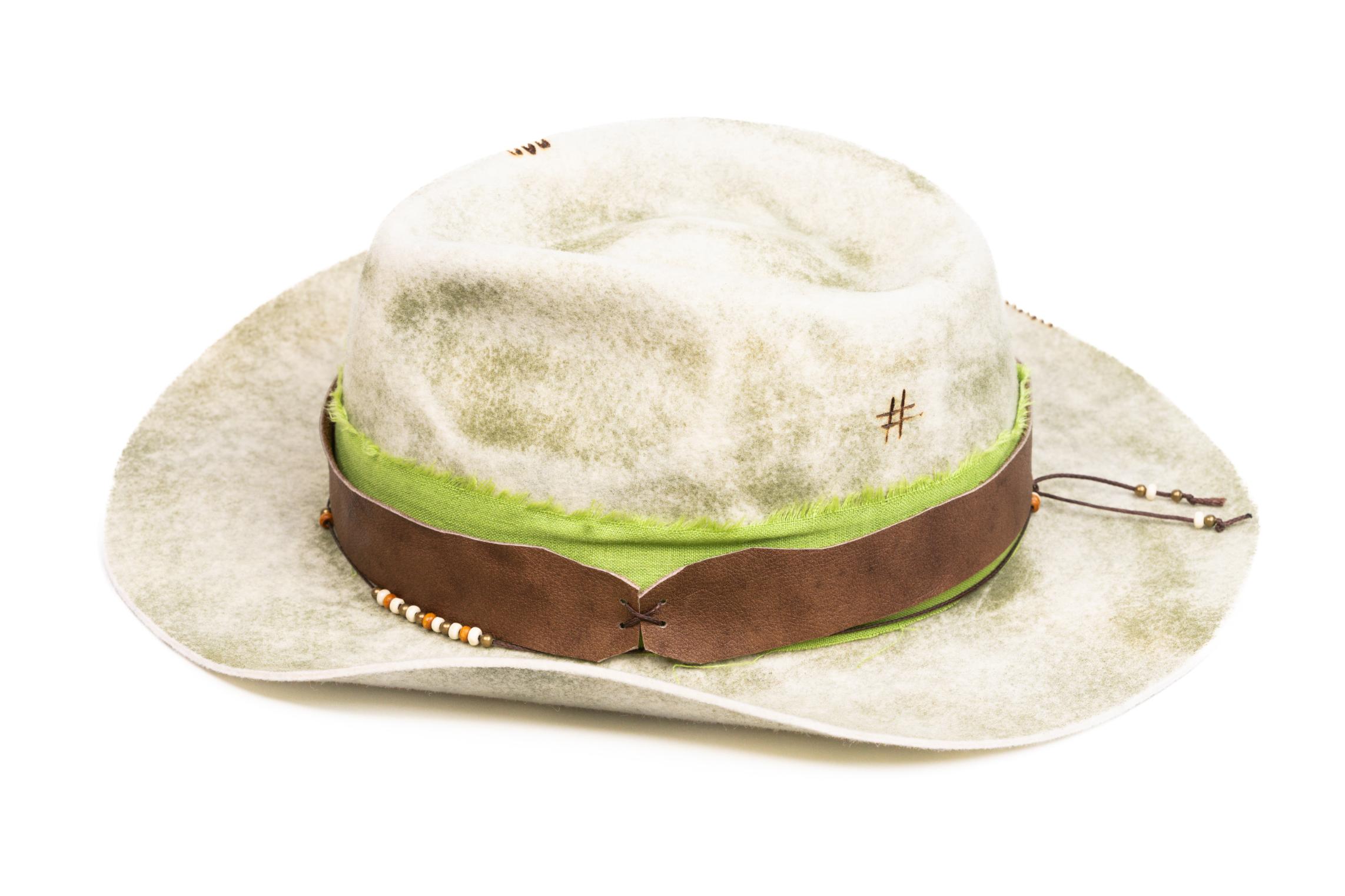 Sage – Handmade Distressed Fedora Hat in Ivory & Sage Green
