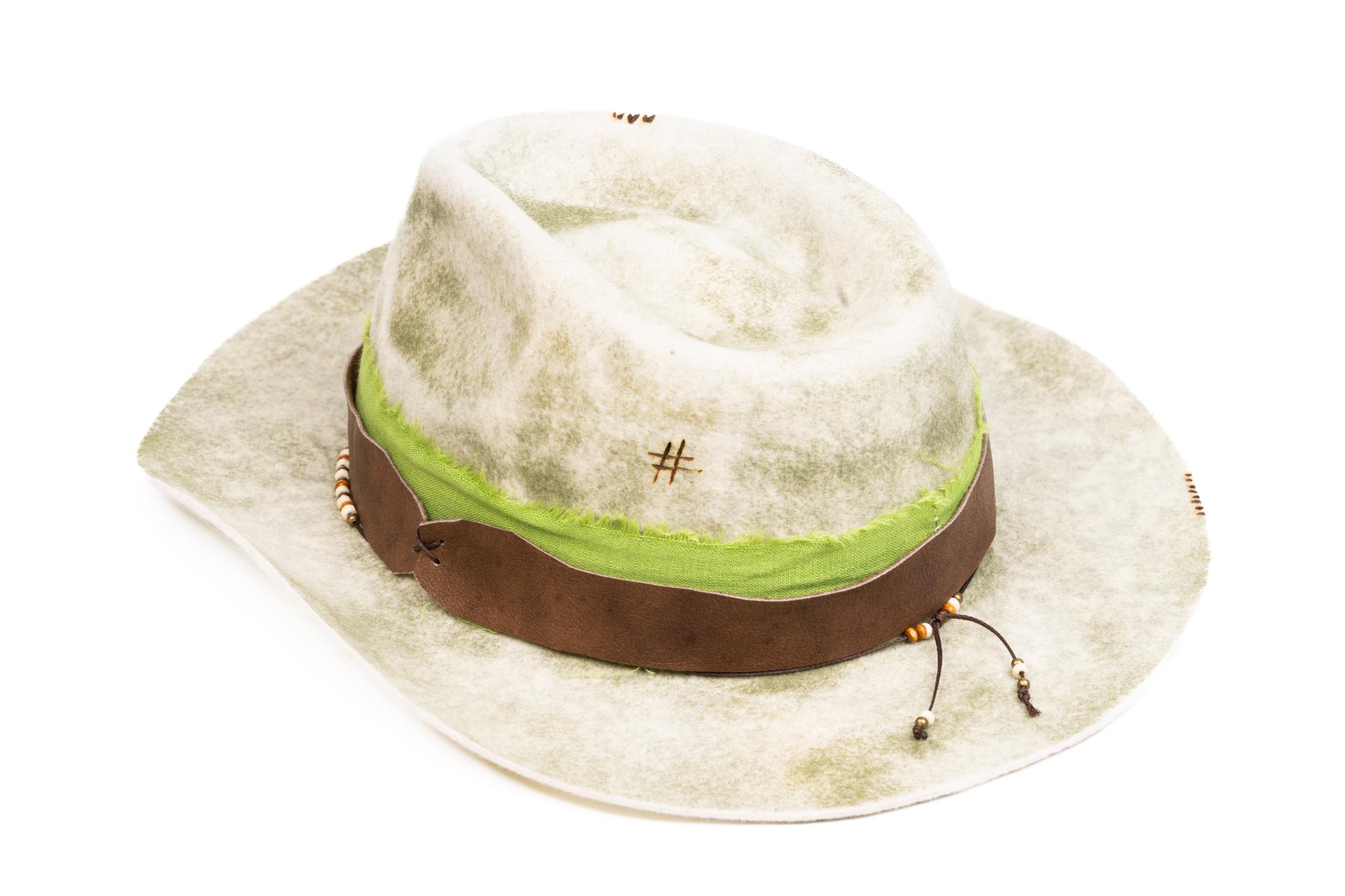 Sage – Handmade Distressed Fedora Hat in Ivory & Sage Green