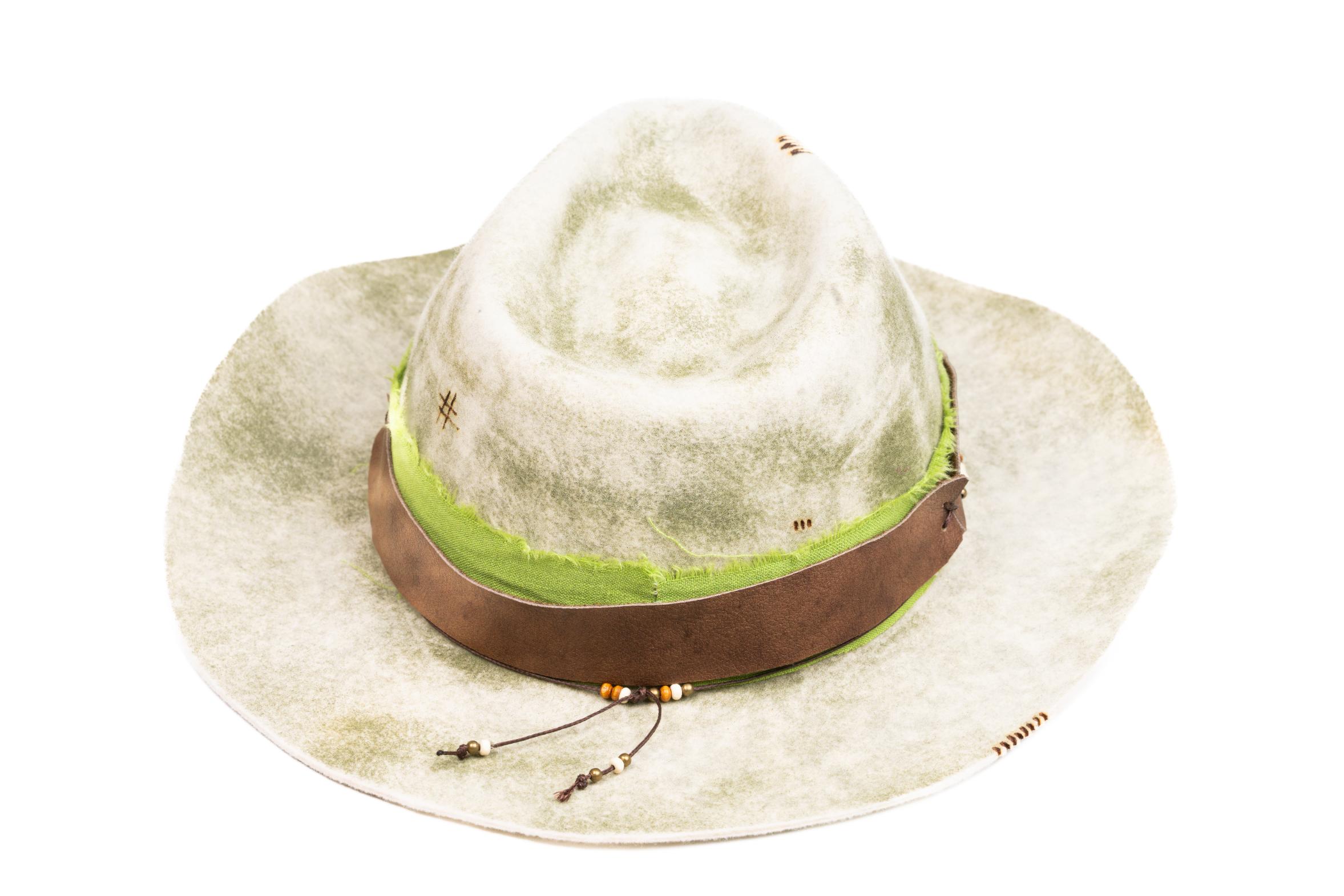 Sage – Handmade Distressed Fedora Hat in Ivory & Sage Green