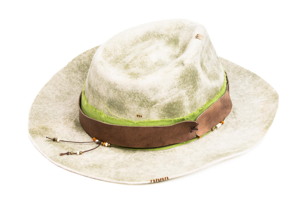 Sage – Handmade Distressed Fedora Hat in Ivory & Sage Green