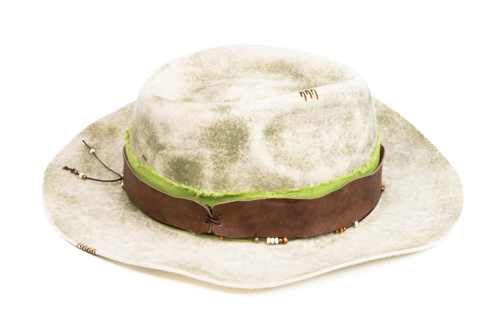 Sage – Handmade Distressed Fedora Hat in Ivory & Sage Green