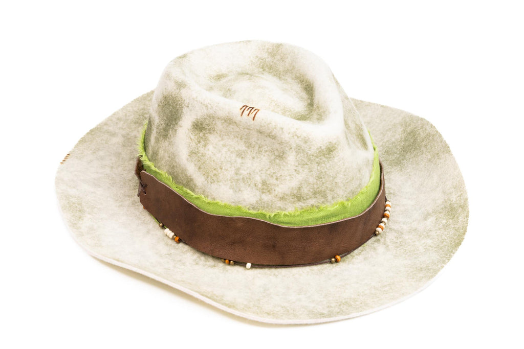 Sage – Handmade Distressed Fedora Hat in Ivory & Sage Green