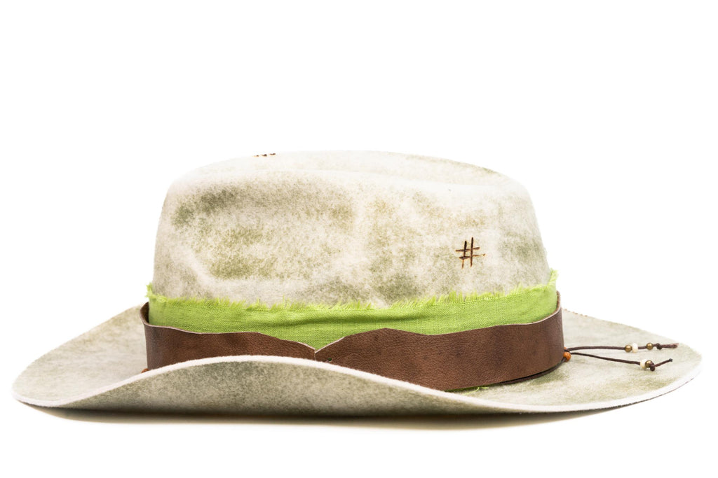 Sage – Handmade Distressed Fedora Hat in Ivory & Sage Green