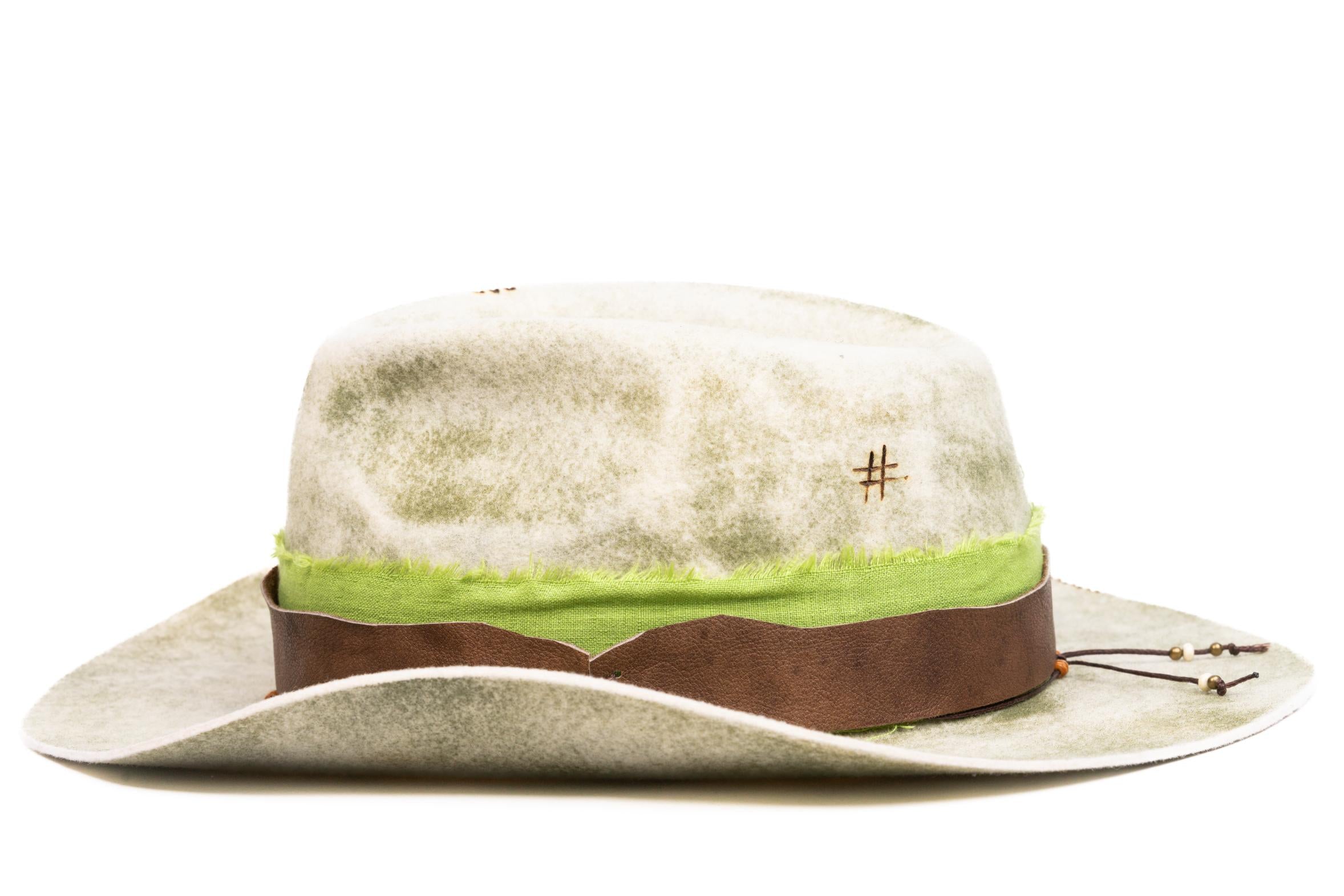 Sage – Handmade Distressed Fedora Hat in Ivory & Sage Green