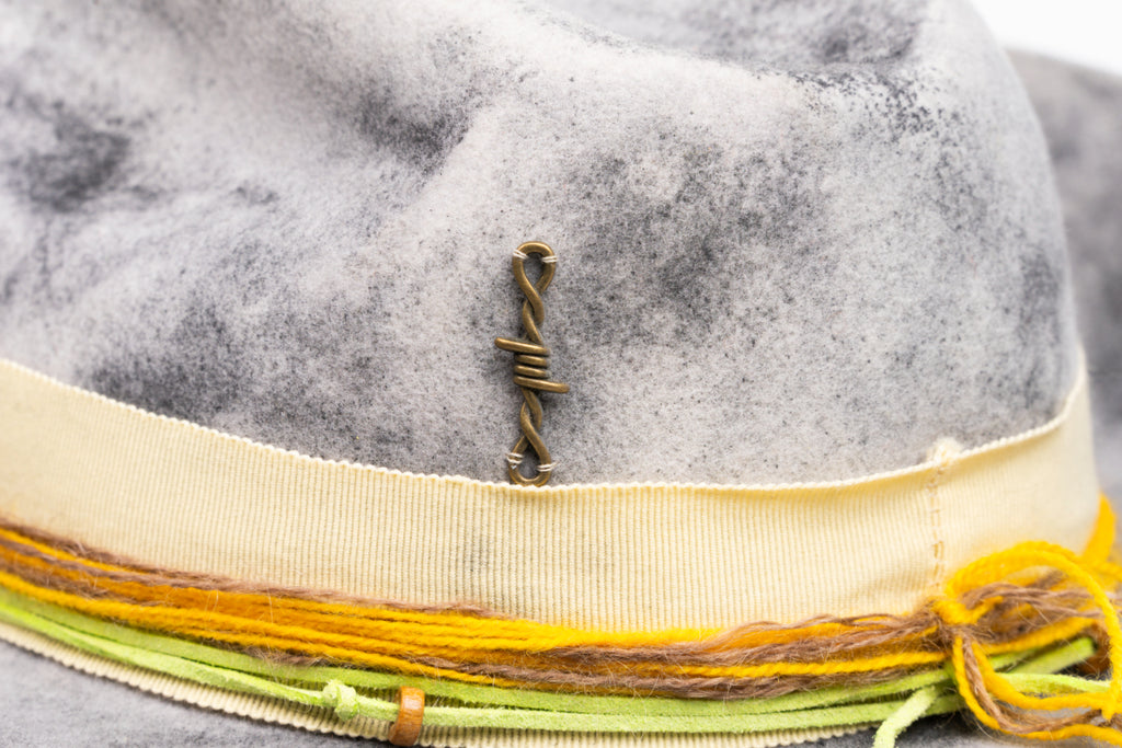 Solstice – Handcrafted Distressed Grey Fedora with Yellow Accents
