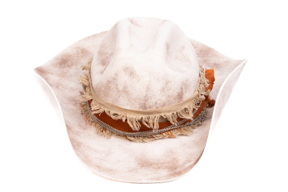Sonora – Handmade Distressed Beige Fedora Hat