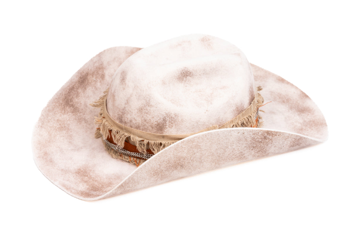 Sonora – Handmade Distressed Beige Fedora Hat