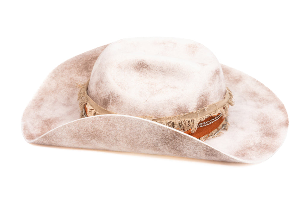 Sonora – Handmade Distressed Beige Fedora Hat