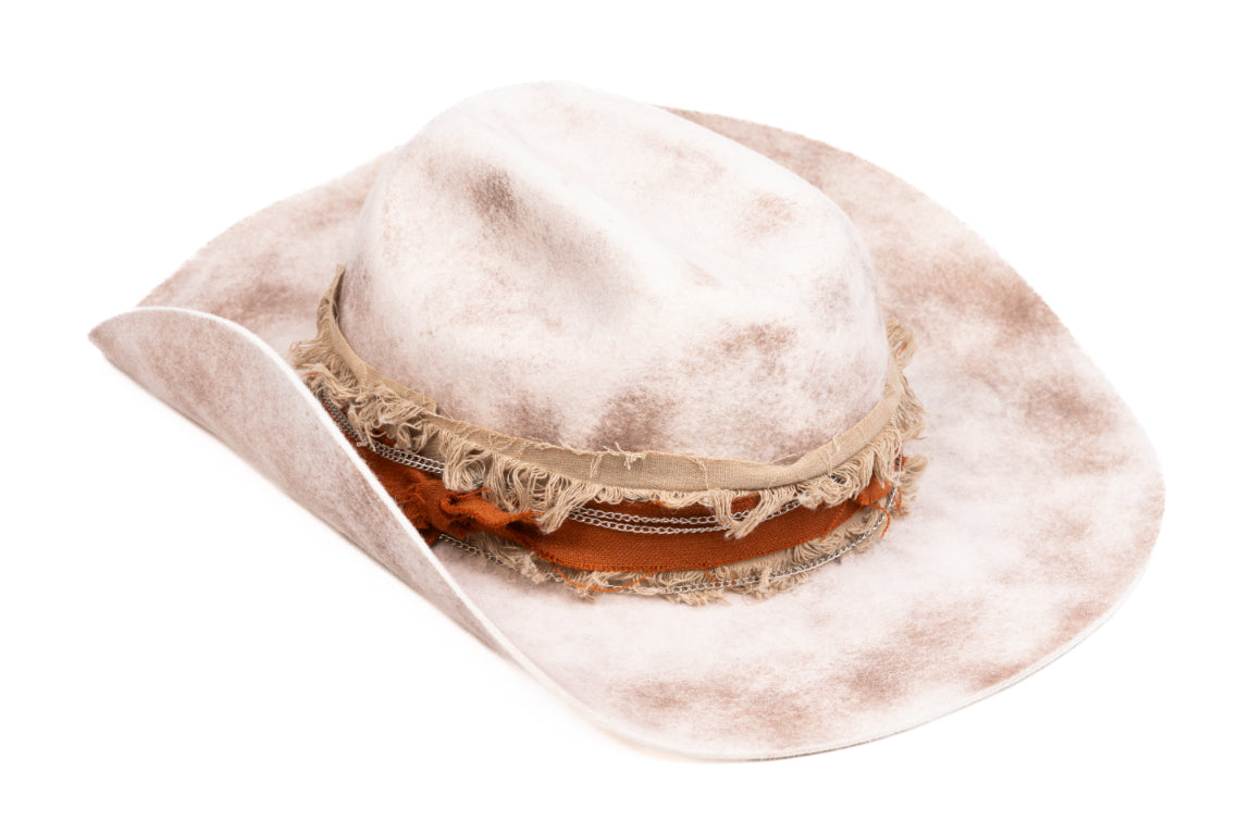 Sonora – Handmade Distressed Beige Fedora Hat